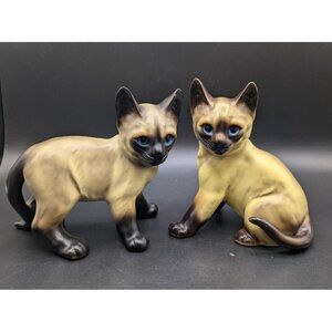 Vintage Brinns PA Porcelain Siamese Cat Figurines Set of 2 Blue Eyes Japan 6"